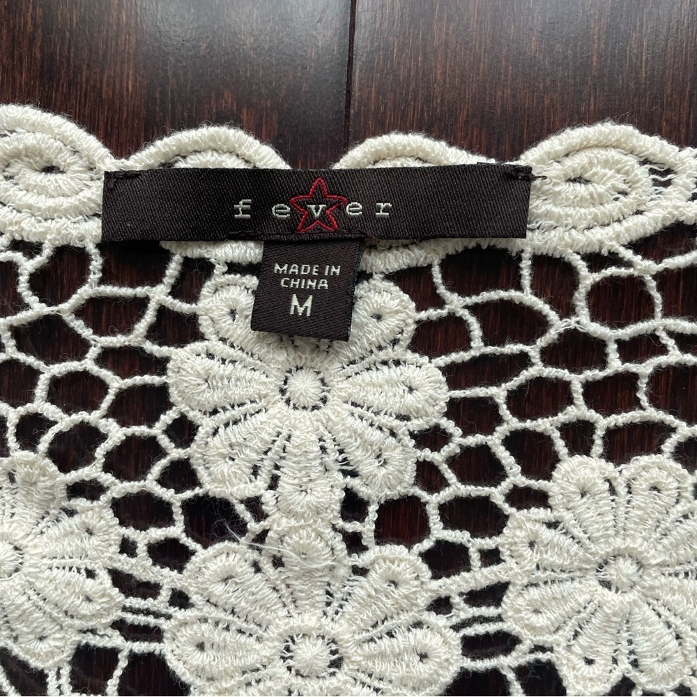 Fever Women’s Lace Mesh Cover Up Open Front Top Cream White Size Medium NWT - Picture 4 of 6